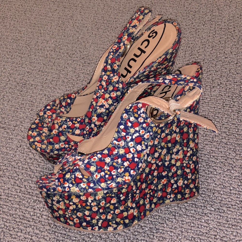 Floral Wedge Platform Heels Shoes 38